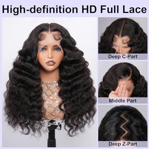 FASHION PLUS Real Full Lace Wig Human Hair Loose Wave Human Hair Wigs,15A Grade 200% Density Pre Plucked Virgin Human Hair with Baby Hair, Loose Wave Full Lace Frontal Wigs,100% Hand-tied, 22Inch - Image 2
