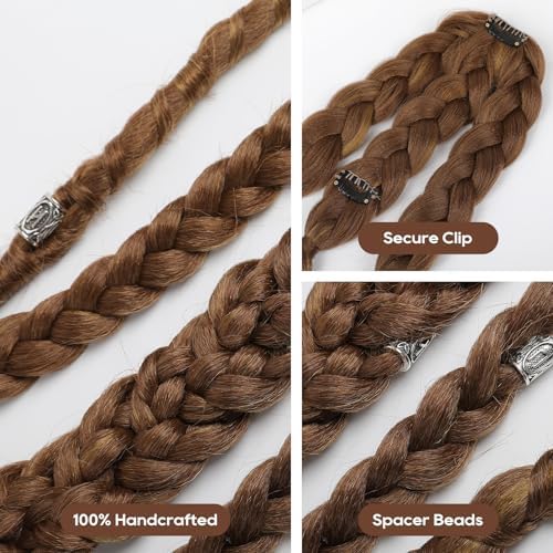NTYNTY Viking Hair Extensions for Men – 24" Handcrafted Clip In Braided Ponytail Hairpiece for Halloween Viking Costume Renaissance Warrior Accessories - Warm Brown with Highlights - Image 2