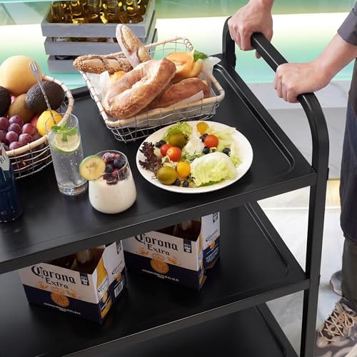 CURTA Black Stainless Steel Serving Cart, 3-Tier Rolling Utility Trolley (38"x20"x37"), Heavy Duty Painted Kitchen Cart on Wheels with Brakes, Commercial Grade for Restaurant, Hotel, Salon & Lab - Image 3