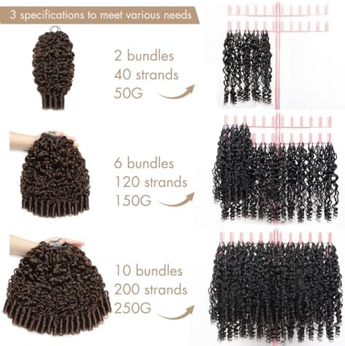Feather Crochet Human Hair 4# Chocolate Brown 250g 200 Strands Pre-separated 20 Inch Burmese Curly Bundles Human Hair Invisible Pre-looped Crochet Hair for Black Women - Image 2