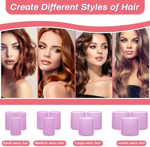 Rollers Hair Curlers Set of 48 with 24 Curlers (6 Jumbo, 6 Large, 6 Medium, 6 Small) and 24 Clips for Long, Medium, Short Hair (Purple) - Image 3