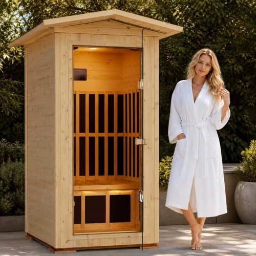OUTEXER Outdoor Sauna Far Infrared 1550W for One Person Finland Spruce Wood - Image 6