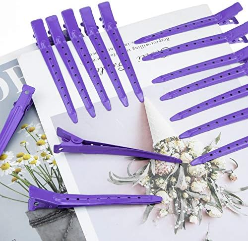 24 Packs Duck Bill Clips, Bantoye 3.35 Inches Rustproof Metal Alligator Curl Clips with Holes for Hair Styling, Hair Coloring, Purple - Image 5