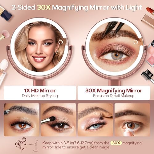 B Beauty Planet Makeup Mirror, Double-Sided Lighted Magnifying Mirror 30X - Image 2