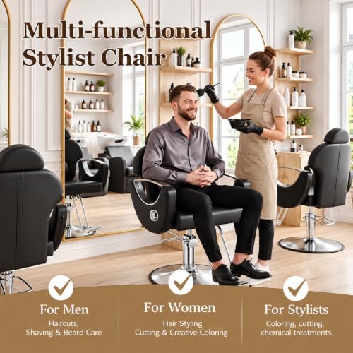 Black Barber Chair Heavy Duty Reclining Hydraulic Styling Chair for Salon - Image 7