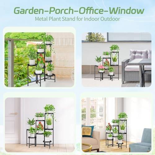 iDavosic.ly Plant Stand Indoor Outdoor, 7 Tier Metal Corner Shelf, Black - Image 3