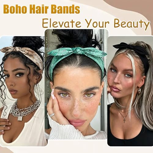 6 Pcs Short Bow Headbands for Women Paisley Print Hair Band - Image 6