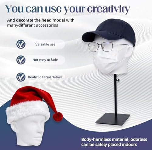 Mannequin Wig Head with Adjustable Stand – Wig Display Head for Wigs, Hats, Caps, Headdress, Salon Styling or Home Display 22.83" Circumference Head (White) - Image 7