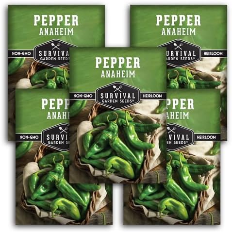 Anaheim Chili Pepper Seeds for Planting - 5 Packs by SurvivalGardenSeeds