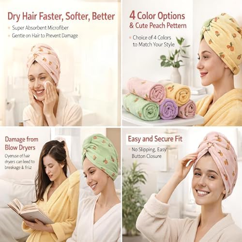 4 Pcs Microfiber Hair Towel Wrap Turban with Bloom for Home Gym Travel - Image 5