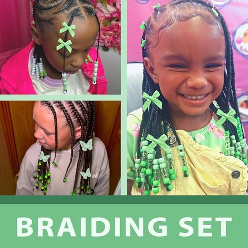 100PCS Hair Beads Green Mini Bow Clips Lace Embroidery Butterfly Hair Clips Acrylic Gradient Pony Beads Cute Loc Hair Accessories for Girls Kids - Image 6
