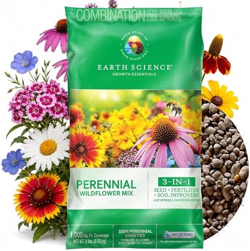 Earth Science Perennial Wildflower Mix—6 lb—3-in-1 Formula with Premium Wildflower Seeds, Plant Food and Soil Conditioners - Non-GMO, Natural Ingredients by EarthScience