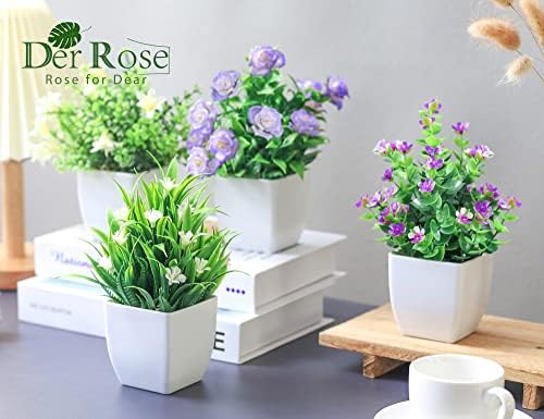 Der Rose 4 Pack Small Fake Plants with Flowers, Spring Home Bathroom Decor - Image 4