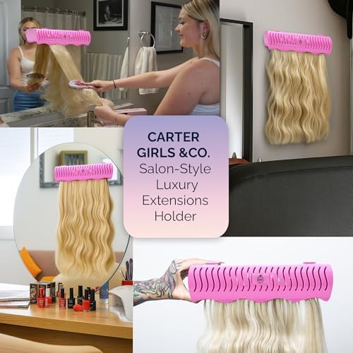 Carter Girls & CO. Hair Extension Holder 4 Mounting Options & Tools | Fully Equipped Hair Extension Hanger with Holds Clip-ins, Tape-Ins, Wefts for Washing, Styling, Storage & Travel (Pink) - Image 4