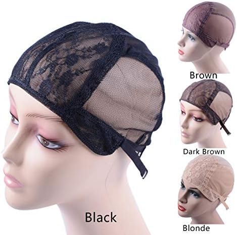 YANTAISIYU Double Lace Wig Caps for Making Wigs with Adjustable Strap on the Back Weaving Hairnets Swiss Lace Wig Cap (Black L 56cm) - Image 3