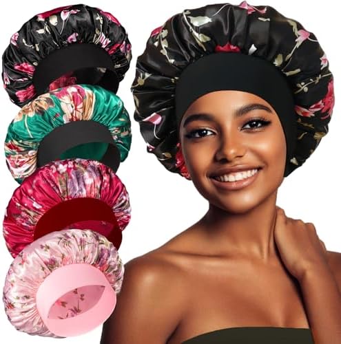 vidsel 4PCS Satin Bonnet, Bonnets for Women, Silk Hair Bonnet for Sleeping by vidsel