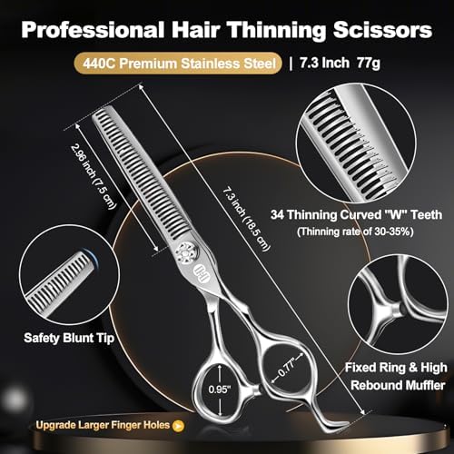 CIICII Professional Hair Cutting Scissors Kit, 440C 7″ Barber Shears Set - Image 3