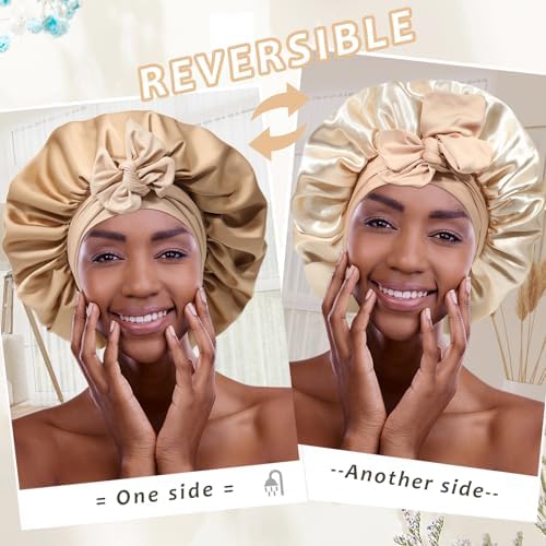 AWAYTR 2-Layer Satin Hair Bonnet, Tie Band Sleep Cap for Women - Image 2