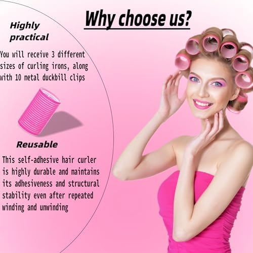 18 Pcs Velcro Hair Rollers, Self Adhesive Hair Rollers for Women with 3 Sizes (6 Large, 6 Medium, 6 Small) with 10 Metal Hair Clips, Volume Curling Tools for Long Medium Short Hair - Image 4