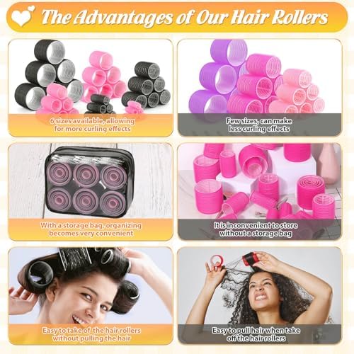 6 Sizes Self-Grip Hair Rollers,62 PCS Hair Curler Set with Clips - Image 6