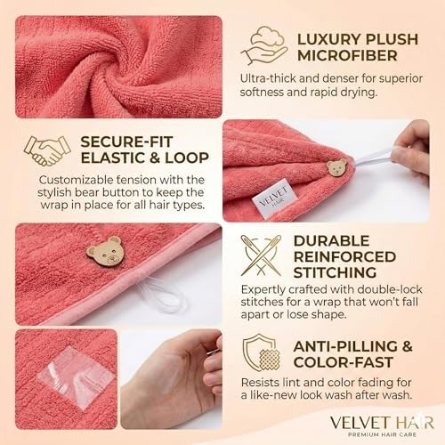 3 Pack Red Microfiber Hair Towel Wrap, Super Absorbent Quick Dry Hair Turban for Women, 10x26 Inches Soft Hair Drying Cap for Long Thick Curly Hair, Shower Bath Travel - Image 3