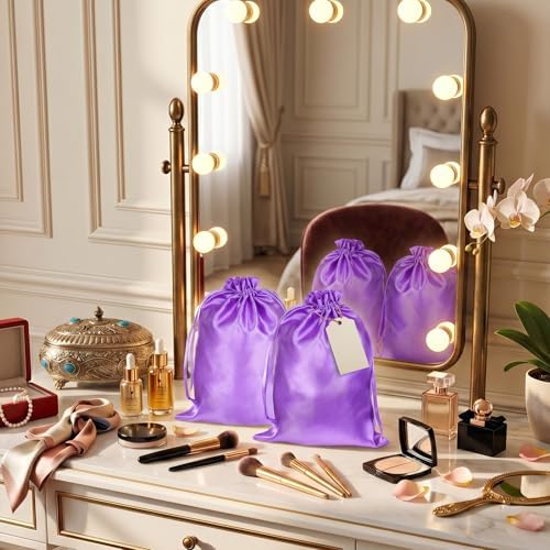 JIEYAO 6 Pieces Wig Bags with Satin Drawstring, Purple Silk Wig Storage Bags Storage for Wigs Extension Bundle(Purple) - Image 7