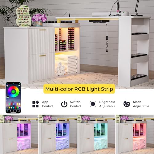 Kikihouse L-Shaped Manicure Table with Dust Collector, Outlet & LED Light - Image 2