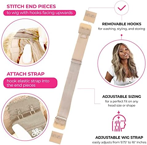 Milano Adjustable Elastic Wig Band with Hooks for Secure Fit & Comfort for Wigs and Lace Front Wigs - Wig Strap, Headband, & Wig Grip Accessories, Tan - Image 3