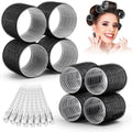 Self Grip Hair Rollers Curlers 16 Pcs Set with 8Pcs Hair Rollers 2 Sizes (4 Jumbo & 4 Large) and 8 Pcs Hair Clips for Long Medium Short Thick Fine Thin Hair Volume (Black) by shynek