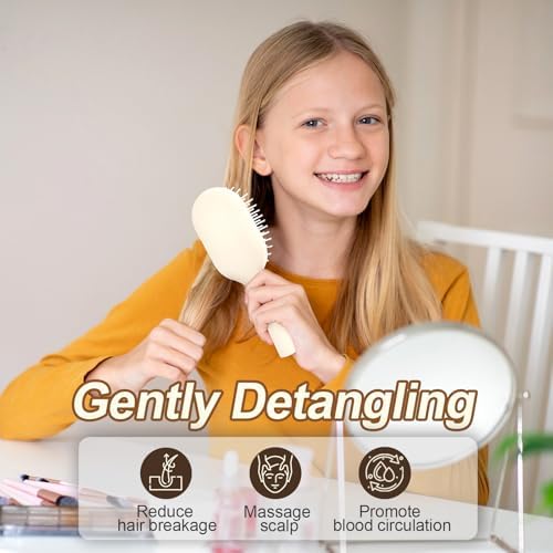 Detangler Hair Bursh for Women Girls Boy and Kids, Small Paddle Brush for Detangling, Protable Travel Size Hair Brush, Suit for Thick Short Curls, Wet and Dry Hair(1 Pack-Beige) - Image 6
