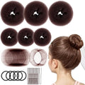 FANDAMEI 6 PCS Hair Bun Makers for Kids, 10 Invisible Bun Nets for Ballet Girls, 3PCS Extra Small 3PCS Small Donut Buns for Hair Kids, Bun Makers Hair Nets for Buns with 5 Elastics 20 Pins (Brown) by FANDAMEI
