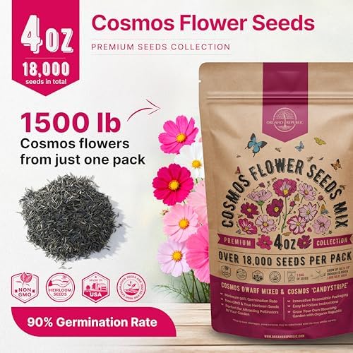 Cosmos Flower Seeds Pack 4 oz - 18,000 Non-GMO Heirloom Annual Seeds for Planting Indoor & Outdoor Gardening, Flower Seed for Garden in Resealable Packet, Floral Mix for Pollinators Perennial Mix - Image 3