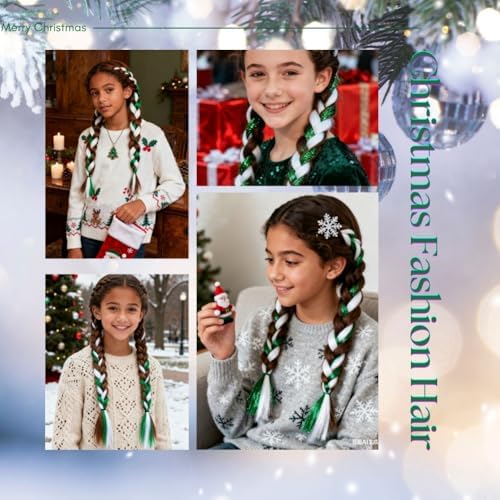 Green/White Tinsel Ponytail Extension for Women Girls Accessories Synthetic Tinsel Hair Pieces With Rubber Band Christmas Festival Party Daily Halloween Crazy Days Hair 20inch 2pcs/lot - Image 5