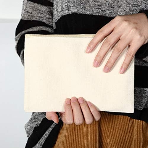 meekoo 16 Pcs Blank Canvas Zipper Pouch Pencil Bag Bulk, L, Beige and Pink - Image 6