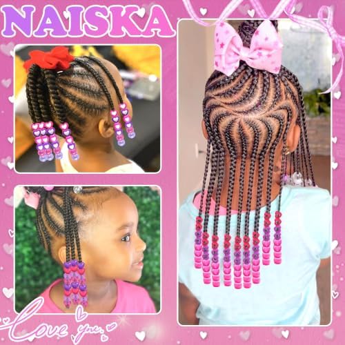 NAISKA 108PCS Purple Hair Beads for Braids Hot Pink Heart Loc Beads 13 Styles Hair Bead Set 2 Colors Dreadlock Jewelry Lovely Hair Accessories for Kids Girls - Image 7
