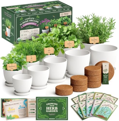 Indoor Herb Garden Starter Kit with 10 USDA Organic Seeds and Pots by Seedboy