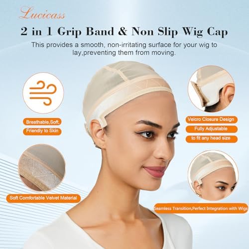 Wig Cap Wig Grip Cap for Women Wig Grip Band for Keeping Wigs Lace Front in Place Non-Slip Wig Cap with Built-in Adjustable Velvet Grip Band Make Your Wig Be Glueless (Nude) - Image 2