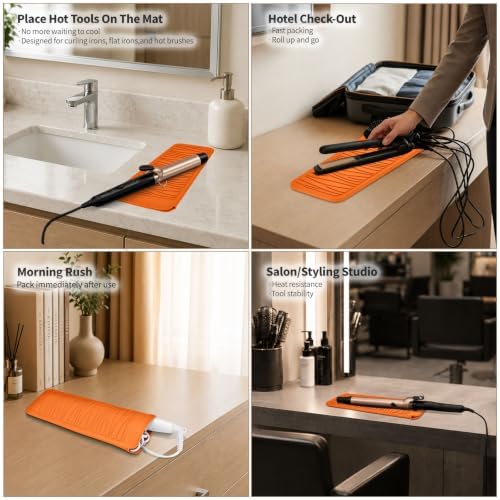 Silicone Heat Resistant Travel Pouch for Hair Styling Tools: Straighteners, Crimping Irons, Curling Wands, Flat Irons, and Waving Tools (Orange) 1 Pack - Image 6