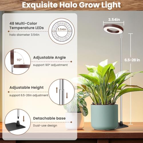 3.5in Grow Lights for Indoor Plants, Walnut Plant Light with Base - Image 3
