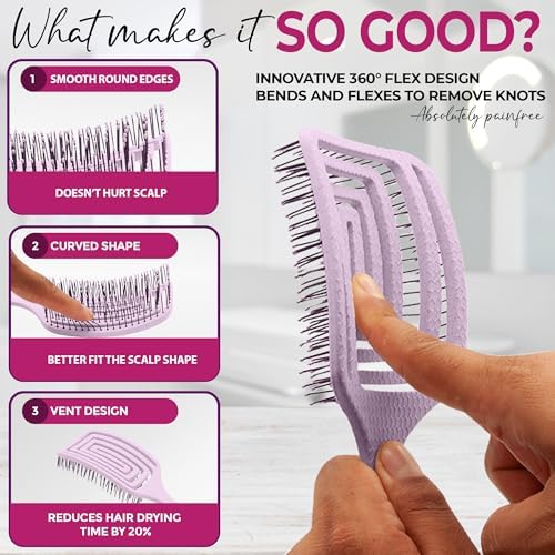 Fiora Naturals Detangler Brush for Wet and Dry Hair, Soft Detangling Brush - Image 4