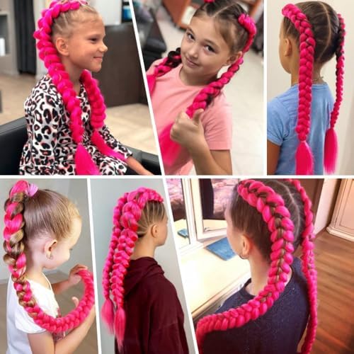 Ponytail Extension 2 Pc Rose Red Braid Ponytail Extension with Elastic Tie - Image 5