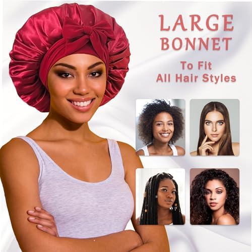 ROYBENS Satin Bonnet with Tie, Silk Hair Sleep Bonnets for Women +Scrunchie - Image 6