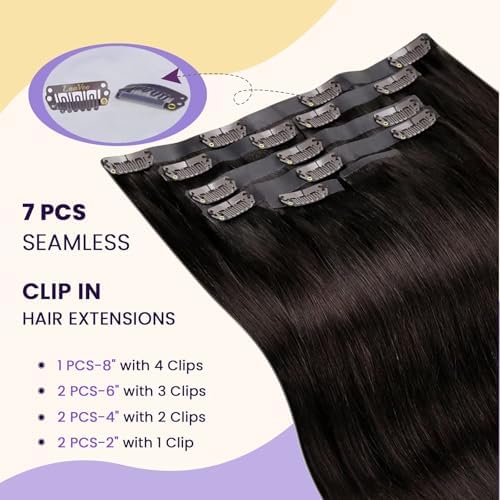 LaaVoo Seamless Clip in Hair Extensions Human Hair Dark Brown Invisible Clip in Human Hair Extensions PU Weft Hair Extensions Clip ins Straight Skin Weft 22 Inch 140g 7pcs - Image 4