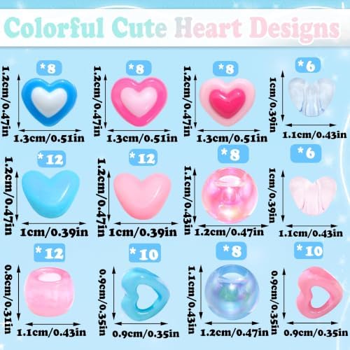 NAISKA 108PCS Pink Blue Hair Beads Heart Beads for Hair 12 Styles Dreadlock Bead Clear Bead Loc Jewelry Cute Hair Accessories for Kids Girls - Image 4