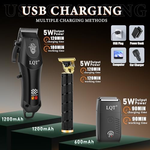 Hair Clippers for Men Professional, Beard Trimmer Kits & Sets, Electric Shavers, Hair Clippers & Trimmer Ceramic T-Blade, for Barber,for Men (Black) - Image 5