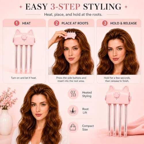 Heated Root Volumizer Clip, Cordless Hair Volume Tool with Adjustable Heat Settings for Fine Flat Hair and Bangs, Portable Root Styling Clip for Women - Pink - Image 4