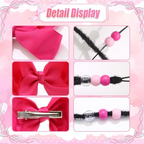 NAISKA 62PCS Valentine's Day Hair Beads 4.7in Hair Bow Clips Large Hole Girls Braids Beads Valentines Hair Jewelry Lovely Rose Red Pink Hair Accessories Kit for Kids Girls - Image 6