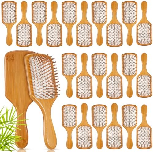 Tessco for you 24 Pcs Bamboo Hair Brushes for Women Bulk Wooden Paddle Brush Scalp Massage Bamboo Bristles Anti Static Men Engraving DIY Gift for Wedding Teacher(White) by Tessco