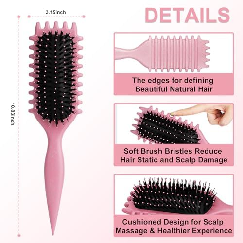 Curly Hair Brush, Curl Defining Brushes, Styling Brush for Curly Hair, Shaping and Defining Curls Brushes for Women (Pink) - Image 2