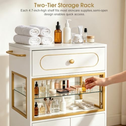 BarberPub Salon Trolley Cart with Drawer & Lockable Wheels 2077(White) - Image 5
